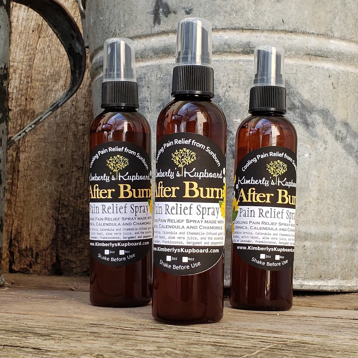 After Burn pain relief Spray with Arnica, Calendula and Chamommile for soothing burns, eczema, psoriasis