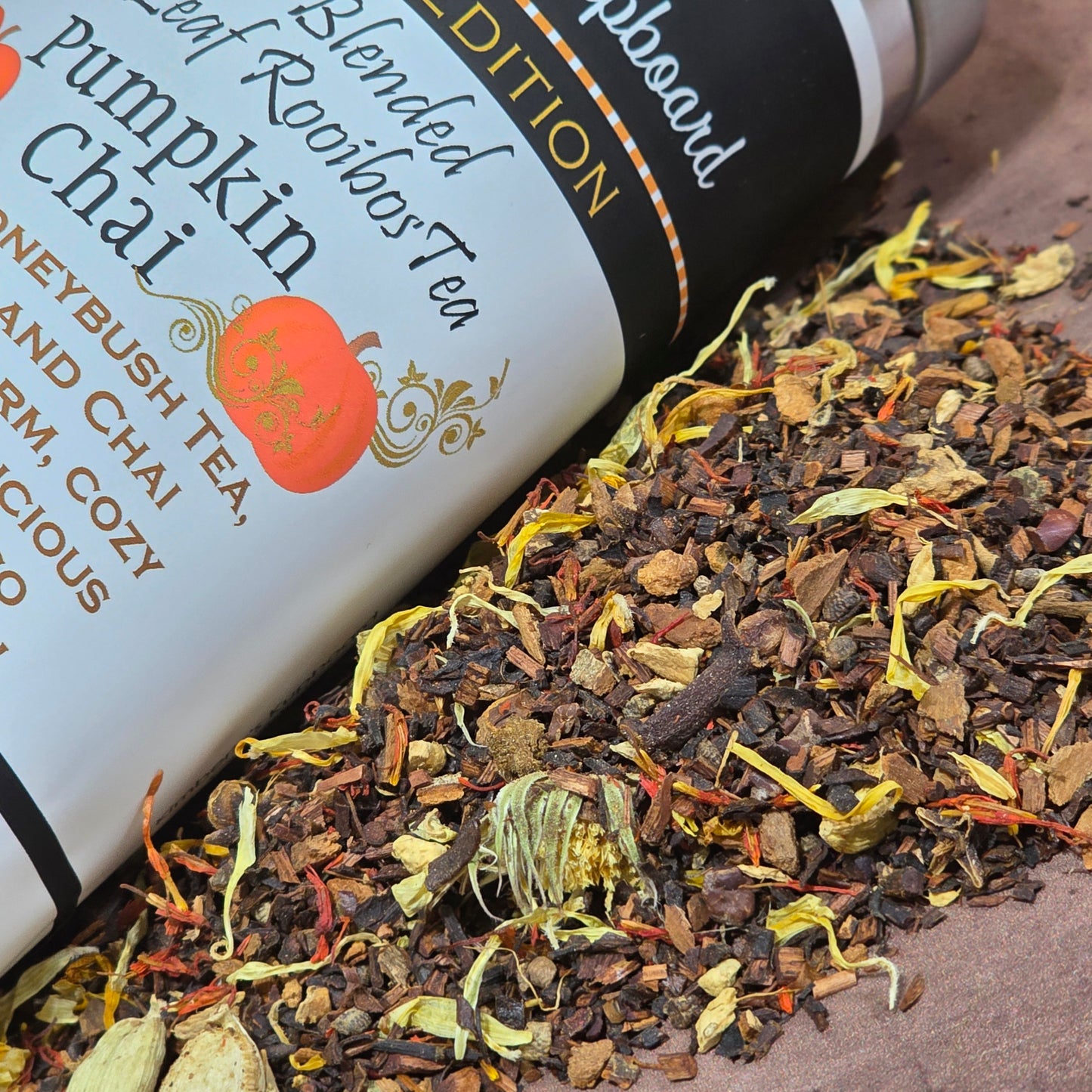 Pumpkin Chai Caffeine Free Limited Batch Fall Honeybush tea made with cinnamon, Cardomom and Vanilla!