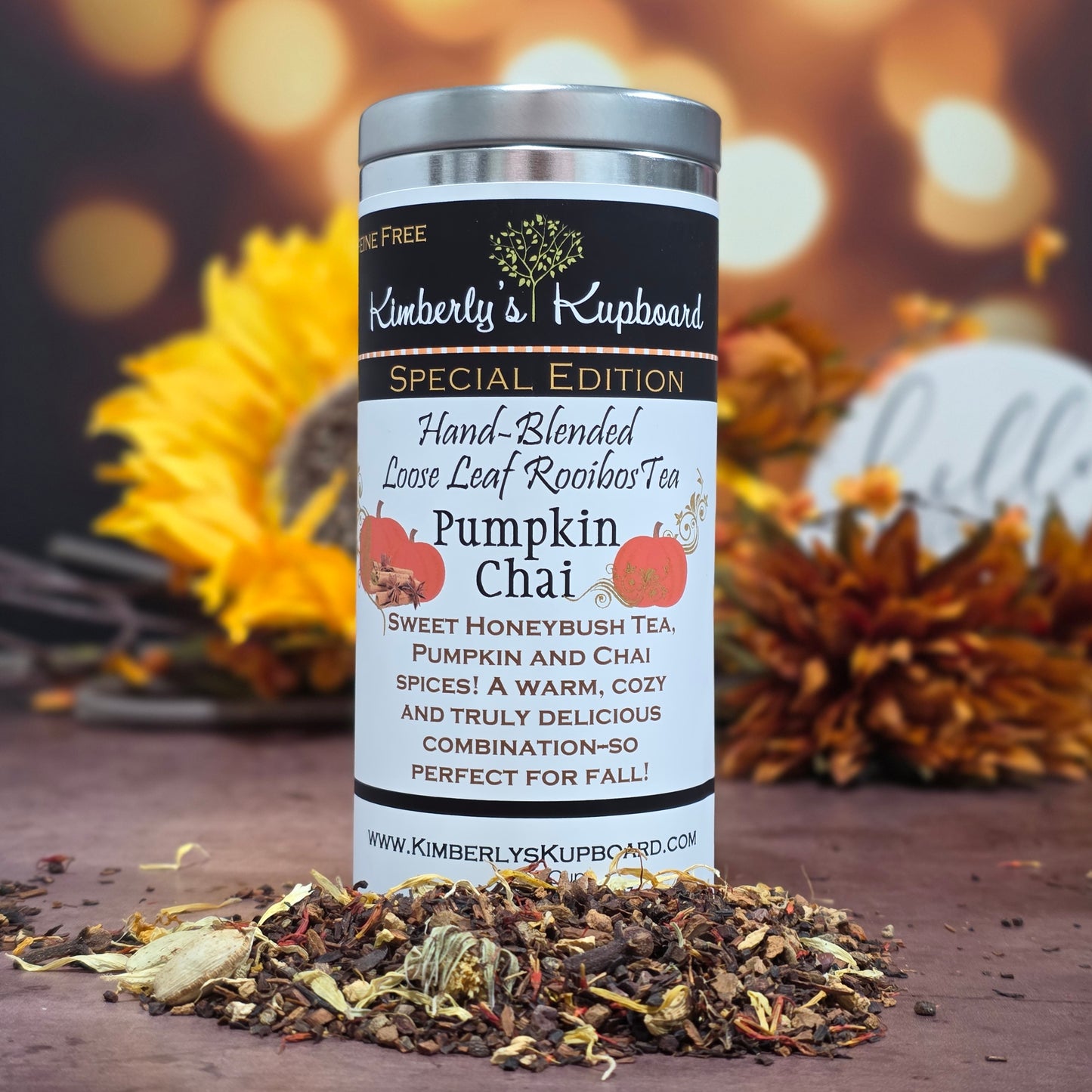 Pumpkin Chai Caffeine Free Limited Batch Fall Honeybush tea made with cinnamon, Cardomom and Vanilla!