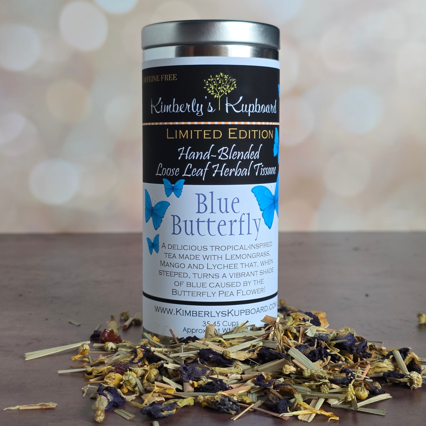 Blue Butterfly Tea...Caffeine Free Herbal tea with Mangoes, Lemongrass and Butterfly Pea Flowers, Blue Tea