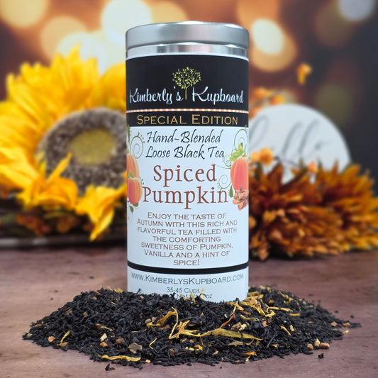 Spiced Pumpkin Delicious Fall Limited batch tea made with real cinnamon and vanilla!