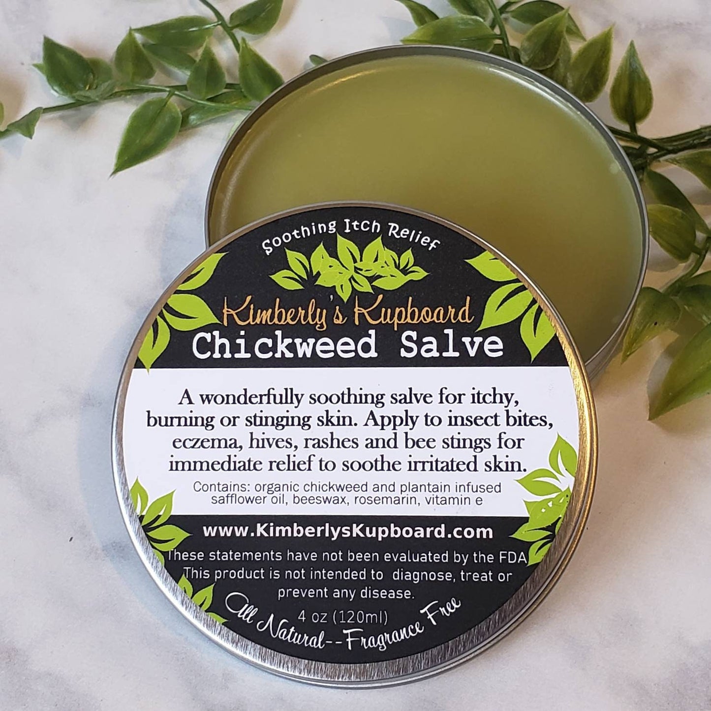 Chickweed Herbal Healing Salve for soothing anti itch relief from bug bites, bee stings, rashes,cradle cap and irritated skin