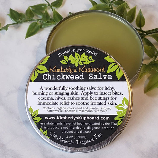 Chickweed Herbal Healing Salve for soothing anti itch relief from bug bites, bee stings, rashes,cradle cap and irritated skin