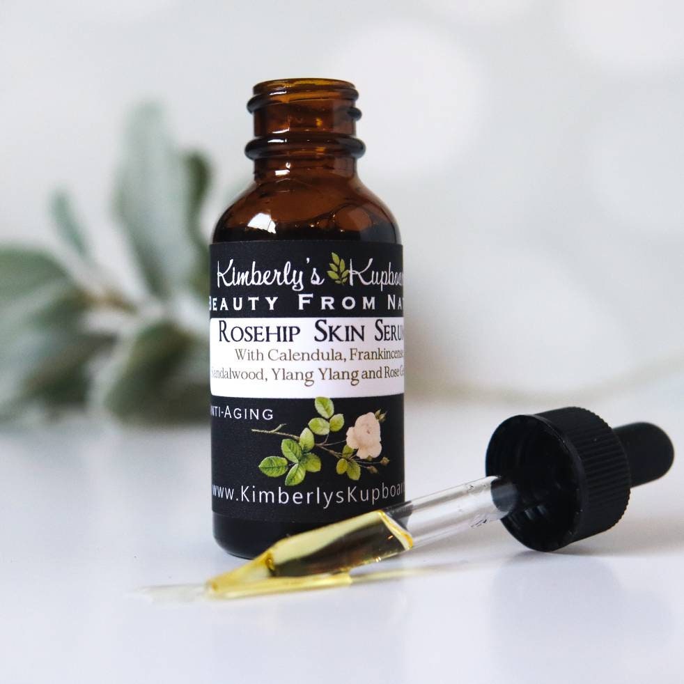 Anti-Aging and Sensitive Rosehip Skin Serum made with Calendula, Rose and Frankincense for wrinkles, rosacea, acne, psoriasis