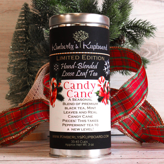Candy Cane Mint Tea-- Christmas Tea with Peppermint, Spearmint real candy cane pieces Loose Black Tea