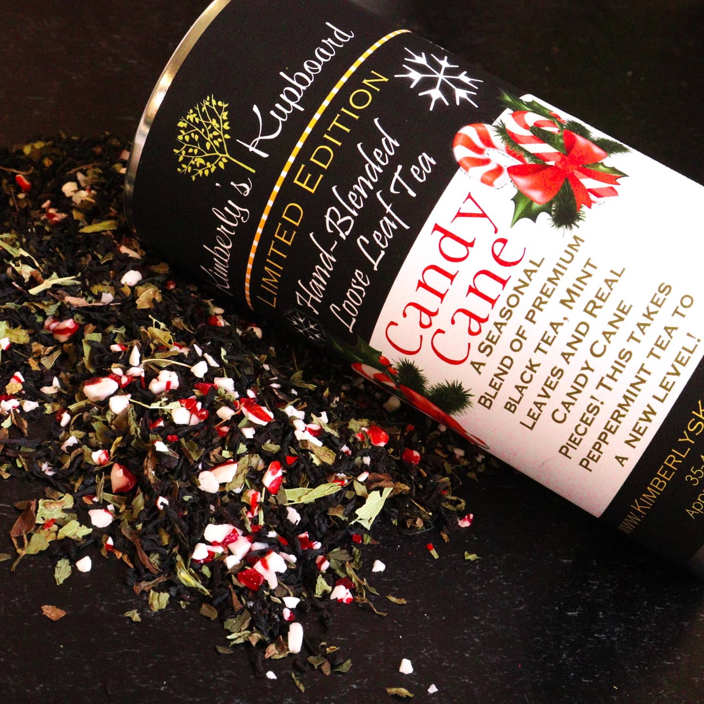 Candy Cane Mint Tea-- Christmas Tea with Peppermint, Spearmint real candy cane pieces Loose Black Tea
