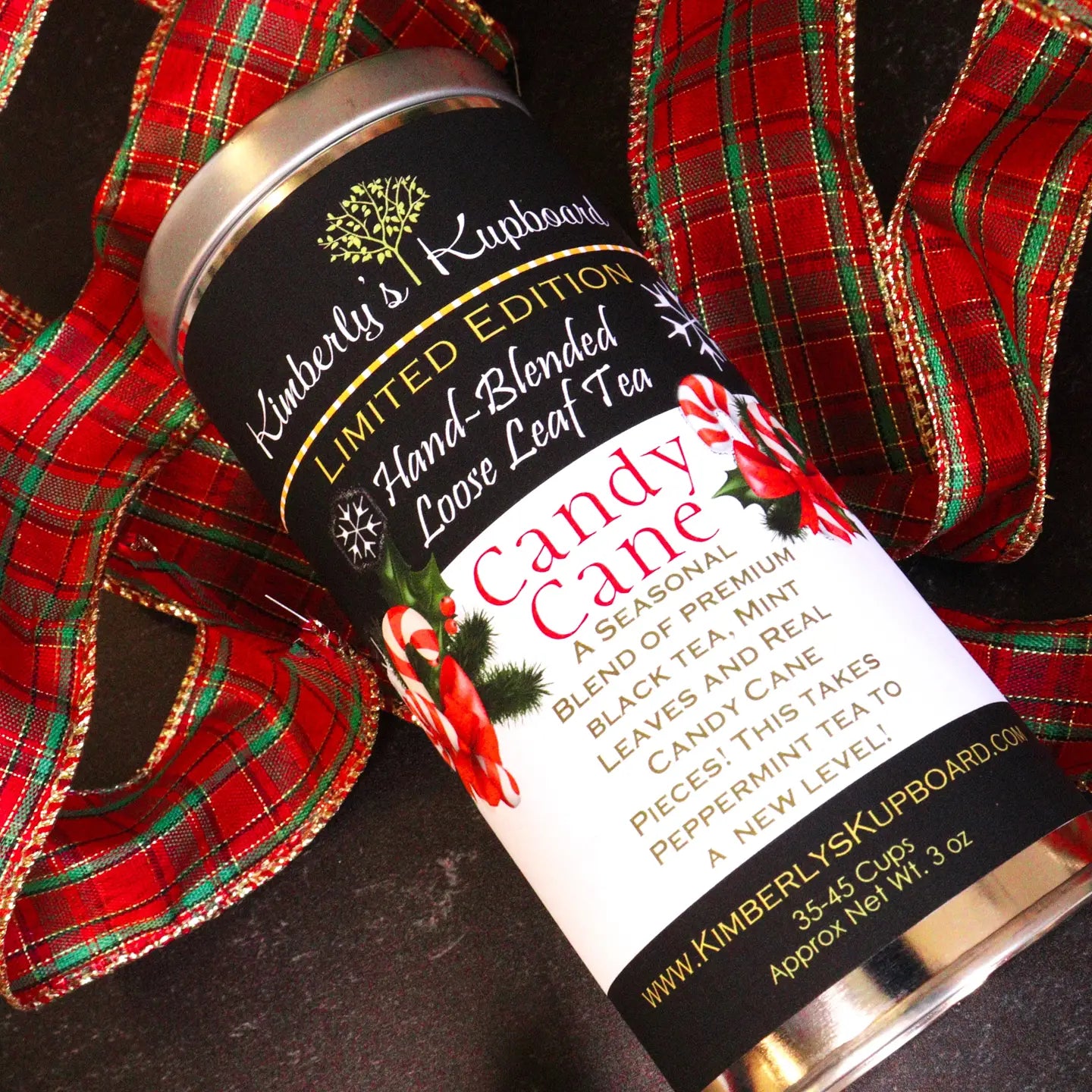 Candy Cane Mint Tea-- Christmas Tea with Peppermint, Spearmint real candy cane pieces Loose Black Tea