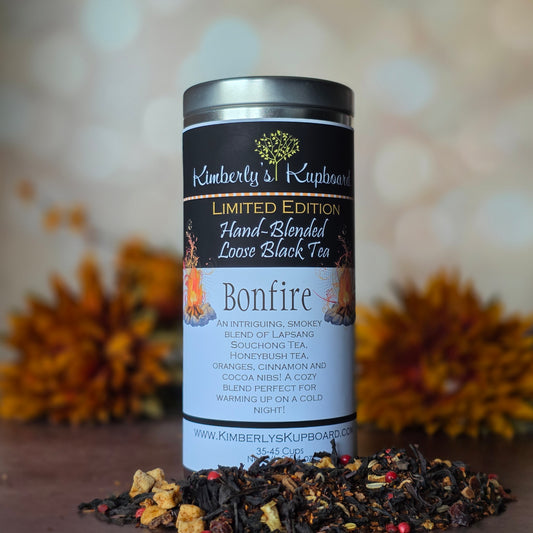 Bonfire Tea..Tasty Fall Tea made with smoked Lapsang Souchong tea, Oranges, Cinnamon and Cocoa Nibs!