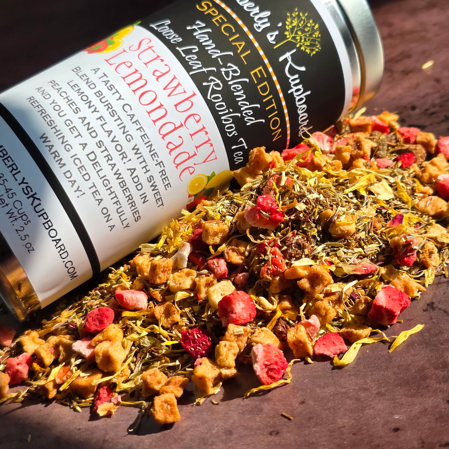 Strawberry Lemonade Rooibos Tea delicious Caffeine free tea made with real strawberries, lemon & Peaches