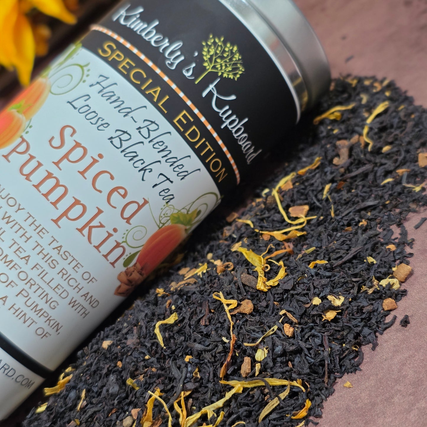 Spiced Pumpkin Delicious Fall Limited batch tea made with real cinnamon and vanilla!