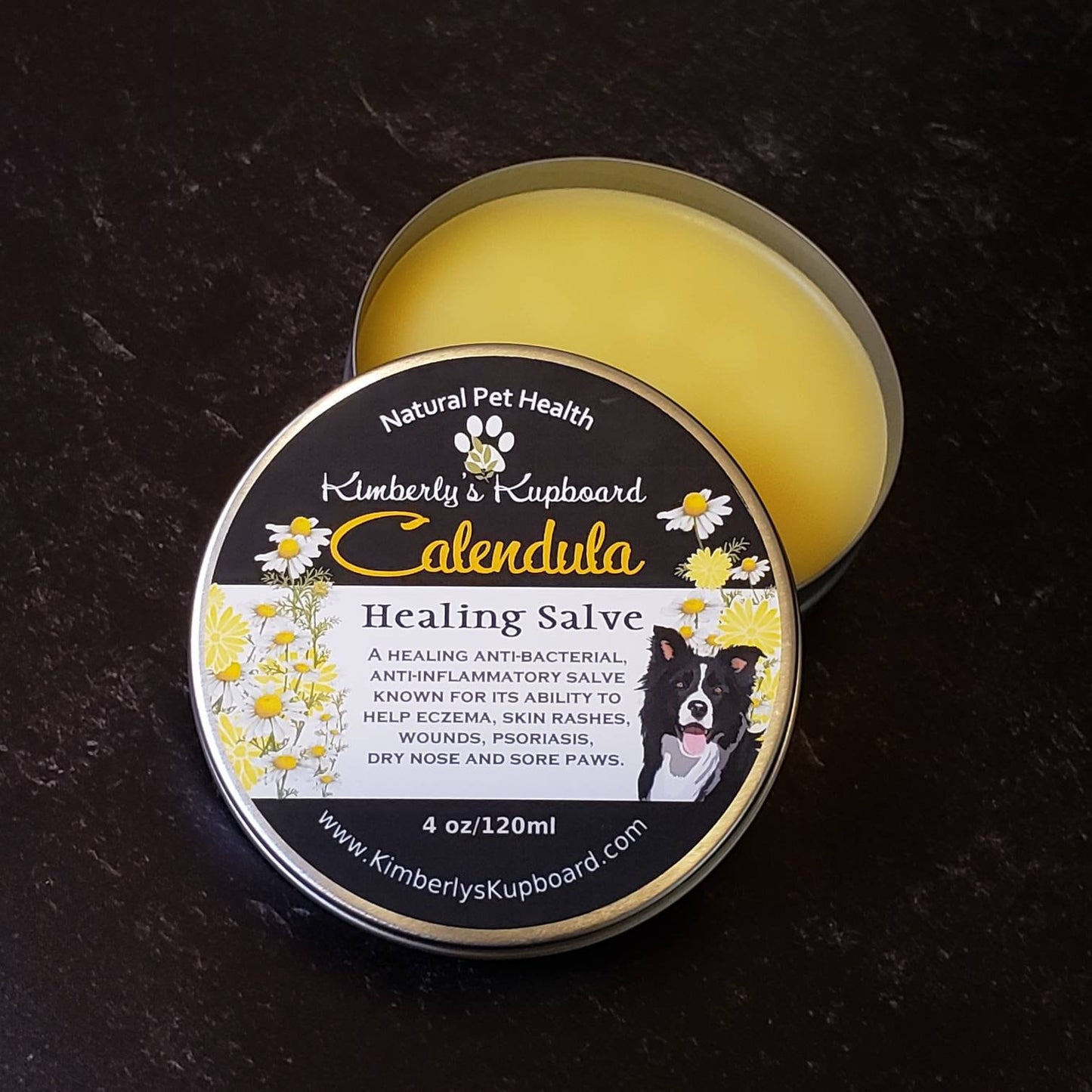 Healing Dog Salve with Calendula for cuts, scratches, wounds, rashes, inflammation, eczema, psoriasis, sore paws and dry cracked skin