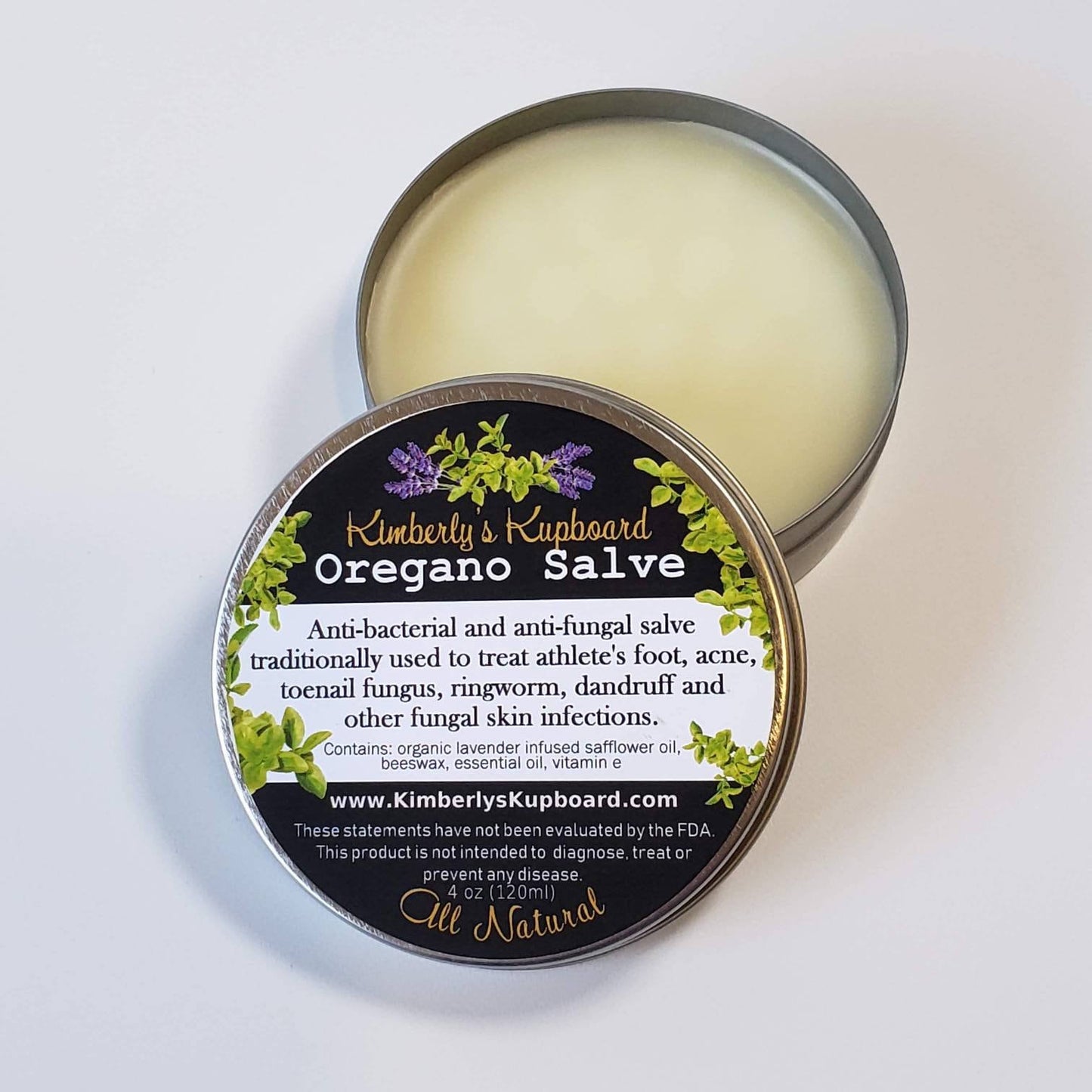 Lavender & Oregano Herbal Salve for acne and fungal infections such as athlete's foot, dandruff, ringworm, toenail fungus, jock-itch
