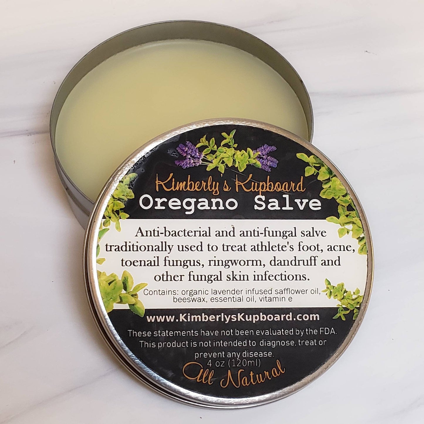 Lavender & Oregano Herbal Salve for acne and fungal infections such as athlete's foot, dandruff, ringworm, toenail fungus, jock-itch