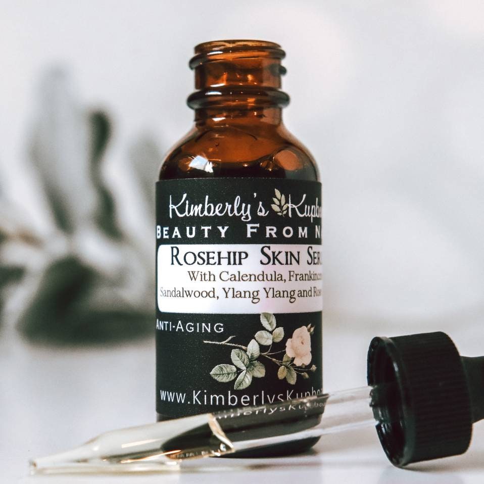 Anti-Aging and Sensitive Rosehip Skin Serum made with Calendula, Rose and Frankincense for wrinkles, rosacea, acne, psoriasis