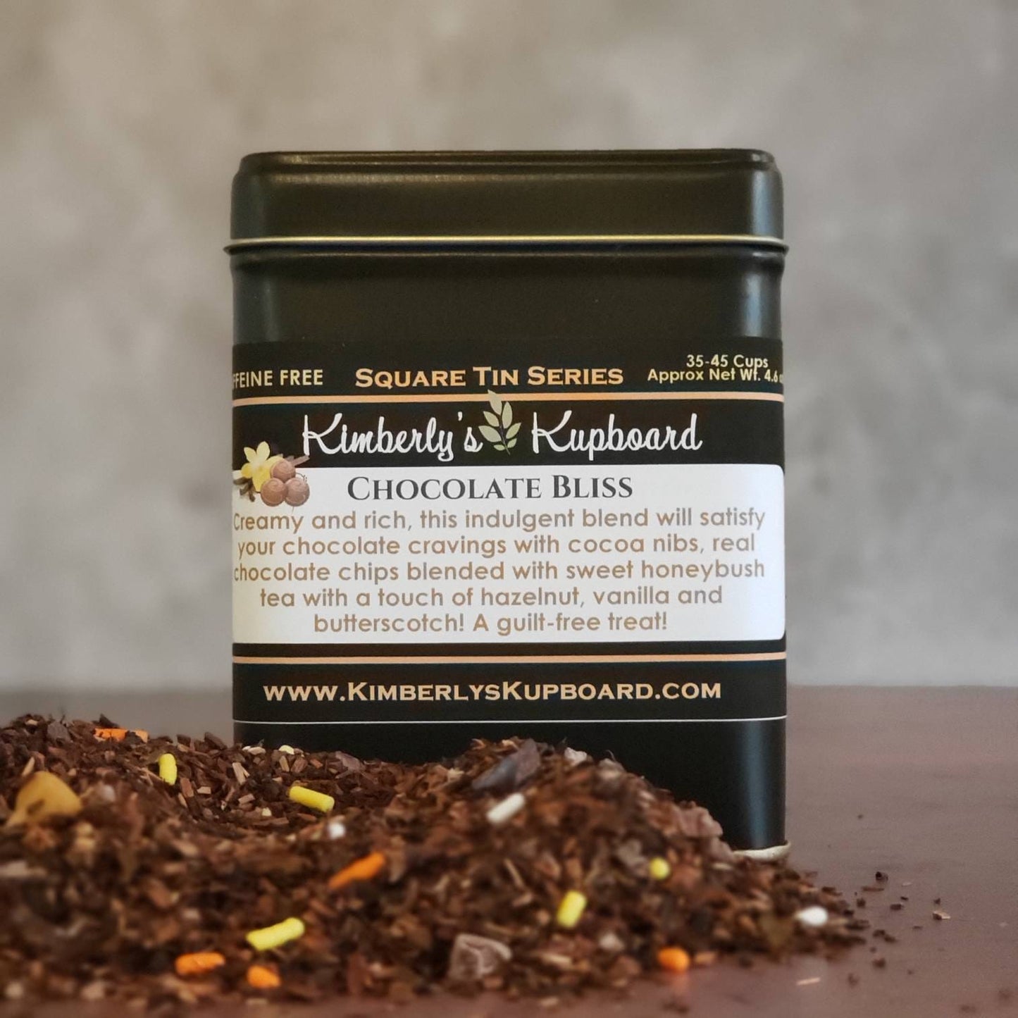 Chocolate Bliss Loose Leaf caffeine free tea.... made with Premium Honeybush tea, Cocoa Nibs, Butterscotch and Real Chocolate Chips!